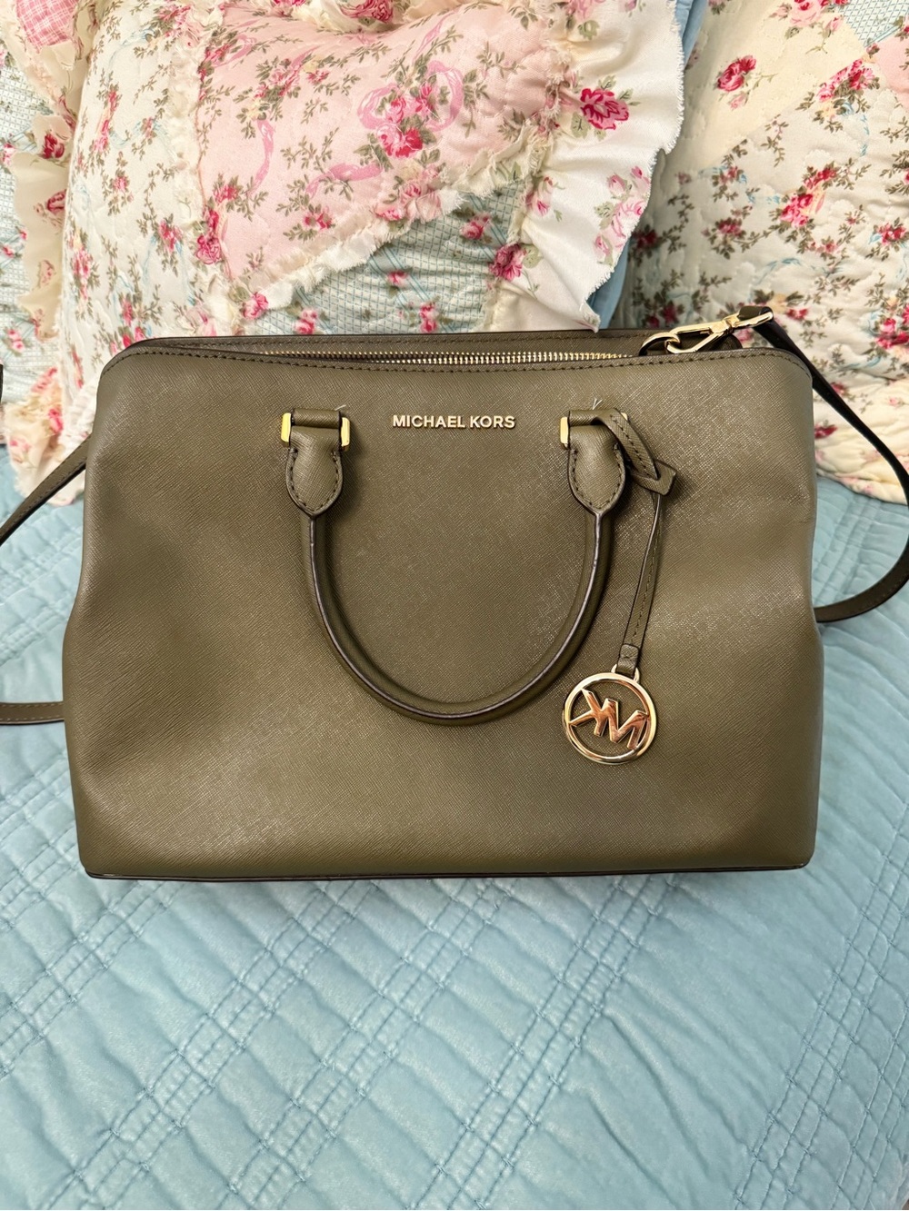 Michael Kors Olive Green Saffiano Satchel with Gold Hardware
